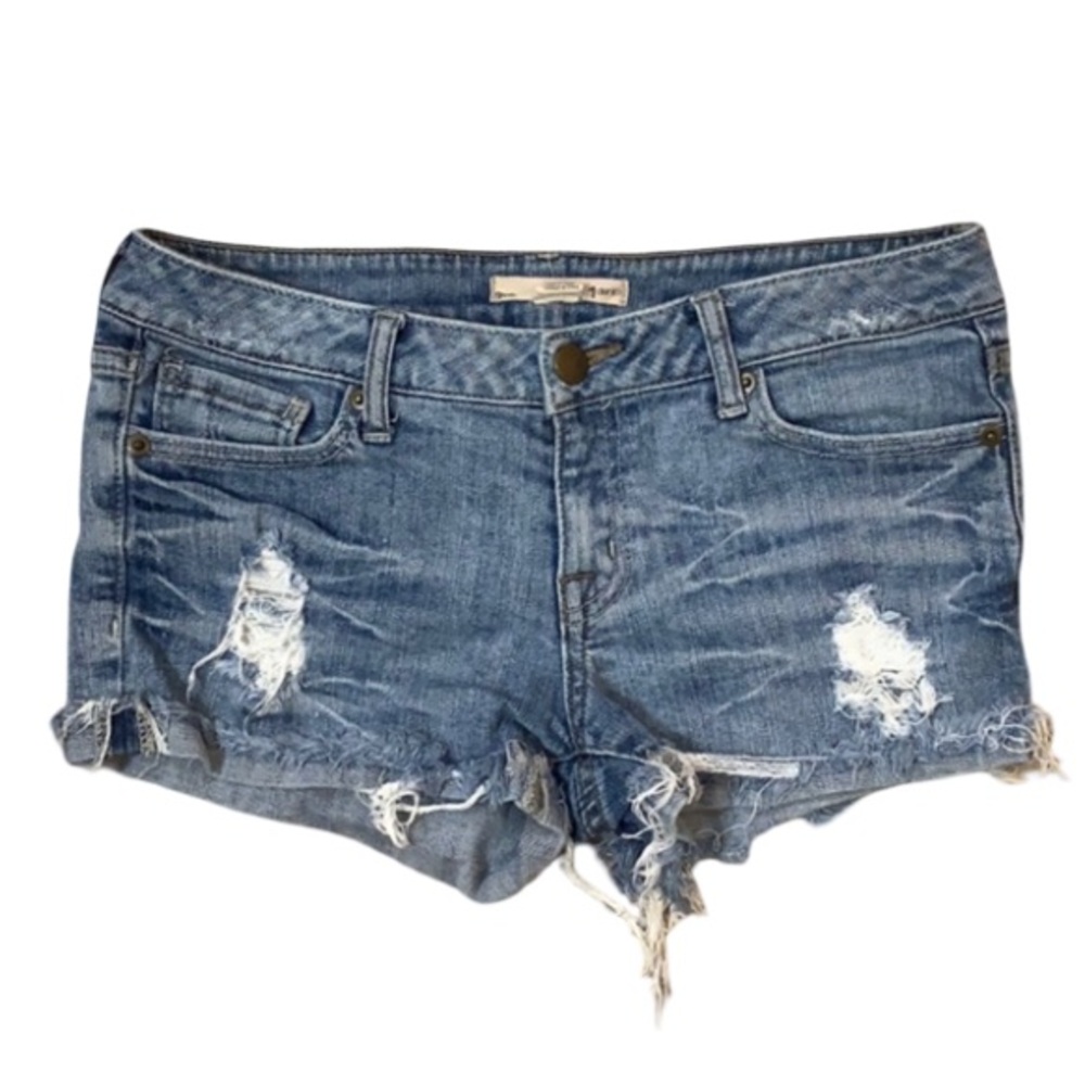 2.1 Denim Distressed Cut Off Mid Rise Jean Shorts